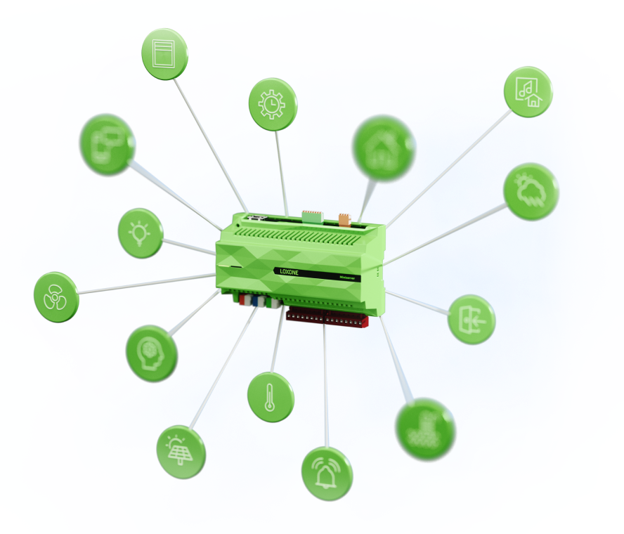 IG-Systemmatrix-V2 Ein Bild, welches den Miniserver mit seinen unzähligen Funktionen darstellt.