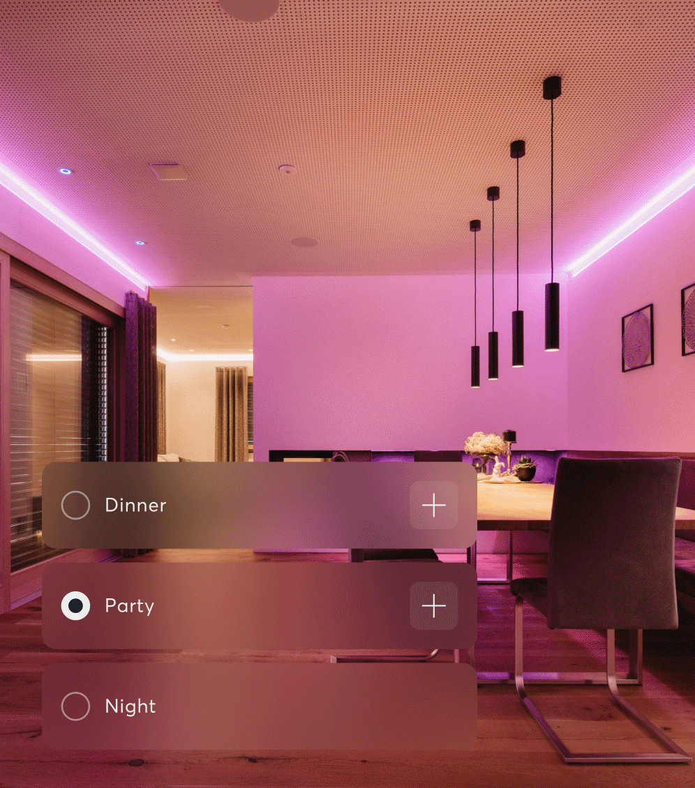 Lichtstimmungen im Esszimmer mit Loxone Lichtwechsel der Beleuchtung eines Esszimmers